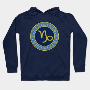 Capricorn Zodiac Wheel Astro Symbols Gold+Blues Hoodie